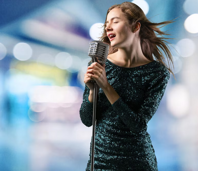 Screenshot 2025 07 06 At 19 53 52 Красивая певчая девушка. Красивая женщина с микрофоном на белом фоне. Певица. Караоке. Премиум фото